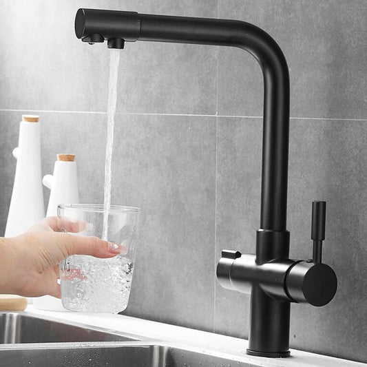 SS304 Kitchen Sink Mixer Faucet - Deck Mounted, Triple Inlet Tap with RO, Hot & Cold Control, Signature Series, Matte Black Finish