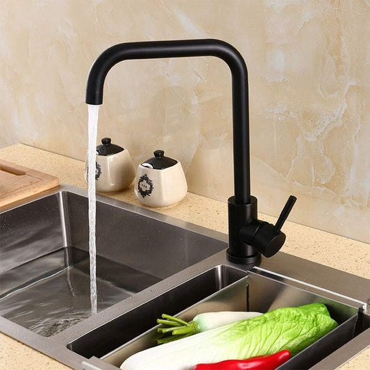 SS304 Kitchen Sink Mixer Faucet - Deck Mounted Tap with Connecting Hoses, Fluid Series, Matte Black Finish