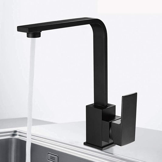 SS304 Kitchen Sink Mixer Faucet - Deck Mounted Tap with Connecting Hoses, Kubix Series, Matte Black Finish