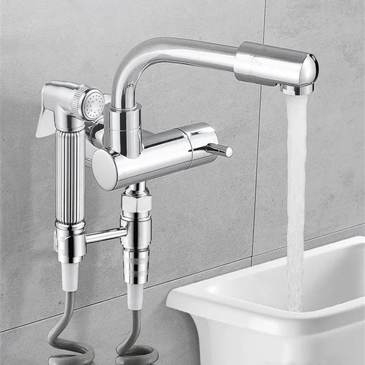 Wall Mounted Sink Cock with Hand Spray | Heavy-Duty SS304 Stainless Steel Chrome Finish Sink Faucet | Wall-Mounted Kitchen Tap