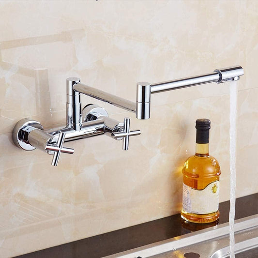 SS304 Kitchen Sink Mixer Faucet - Wall-Mounted Spring Hose Tap with Connecting Hoses, Swel Series, Chrome Finish