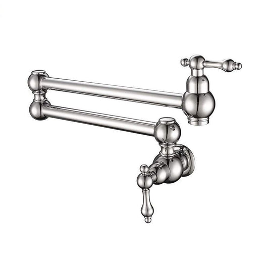 Wall-Mounted Pot Filler Faucet - Dual Handle SS304 Swing Arm Kitchen Tap (Chrome Finish)