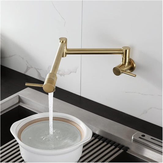 Pot Filler Faucet – SS304 Stainless Steel, Brushed Gold Finish, Wall-Mounted