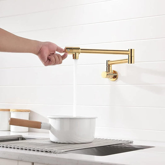 Pot Filler Faucet – SS304 Stainless Steel, Gold Finish, Wall-Mounted