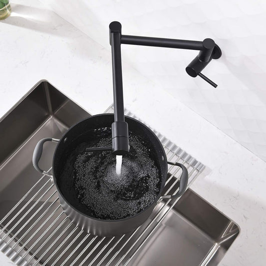 Pot Filler Faucet – SS304 Stainless Steel, Matte Black Finish, Wall-Mounted