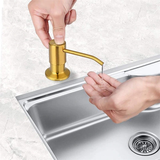 300ml Under-Mount Soap Dispenser for Kitchen Sink - Brushed Gold Finish, SS304 Pump, Refillable Bottle