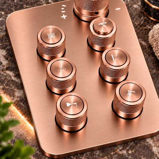 6-Way Thermostatic Diverter Brushed Rose Gold Finish, Brass Made, Wall-Mounted - For Bathroom & Spa Water Flow & Temperature Control