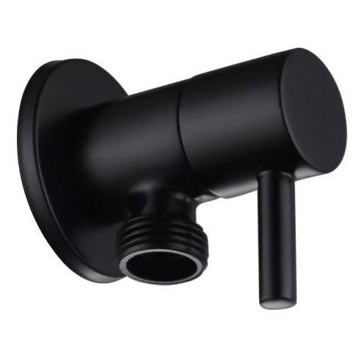Round Angle Cock with Wall Flange in Matte Black Finish | Heavy-Duty Brass Made | Fluid Series | Modern Look
