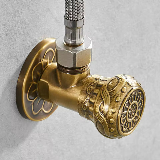 Antique Brass Angle Cock with Wall Flange | Heavy-Duty Brass Made | Rust-Resistant | Geyser & Sink Use