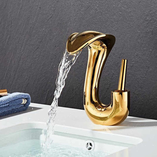 Deck Mounted Basin Mixer Tap in Gold Finish | Heavy-Duty Brass Made | Hot & Cold Water Tap | Venom Series