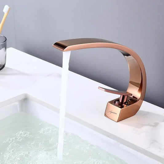 Deck Mounted Basin Mixer Tap in Rose Gold Finish | Heavy-Duty Brass Made | Hot & Cold Water Tap | Arc Series
