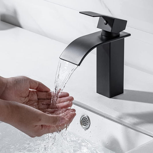 Deck Mounted Basin Mixer Tap in Matte Black Finish | Heavy-Duty Brass Made | Hot & Cold Water Tap | Cascada Series