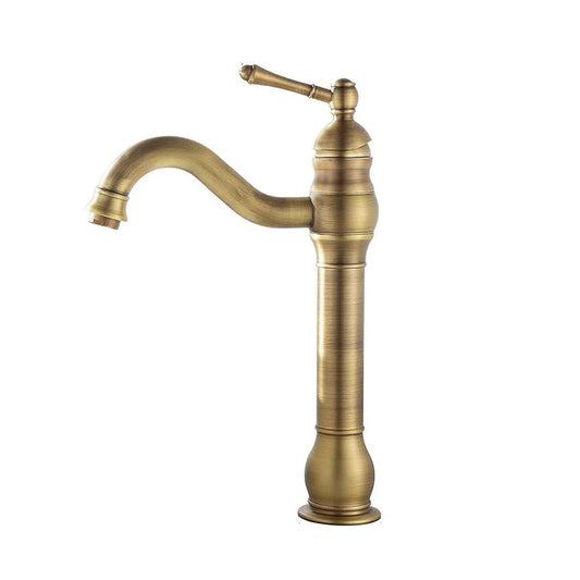 Floor Mounted Extended Body Basin Mixer Tap in Antique Brass Finish | Heavy-Duty Brass Made | Hot & Cold Water Tap | Drop Series