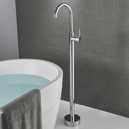 Floor Mounted Extended Body Basin Mixer Tap in Chrome Finish | Heavy-Duty Brass Made | Hot & Cold Water Tap | Fluid Series