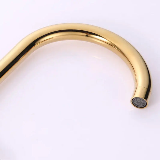 Floor Mounted Extended Body Basin Mixer Tap in Gold Finish | Heavy-Duty Brass Made | Hot & Cold Water Tap | Fluid Series