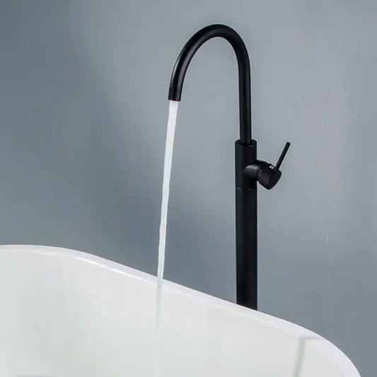 Floor Mounted Extended Body Basin Mixer Tap in Matte Black Finish | Heavy-Duty Brass Made | Hot & Cold Water Tap | Fluid Series