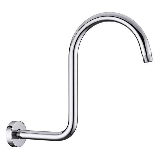 12x14 Inch Wall-Mounted Goose Neck Shower Arm | Stainless Steel in Silver Finish | Overhead Shower Extension