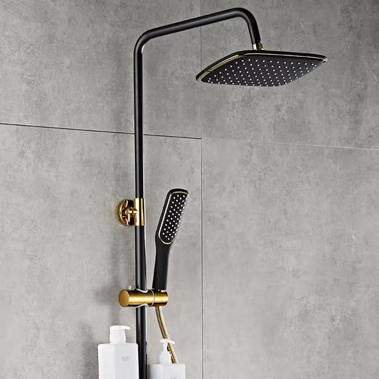 Shower Column Set in Black & Gold Finish | Wall-Mounted Shower System with Mixer Spout, Rainfall Shower, & Handheld Shower