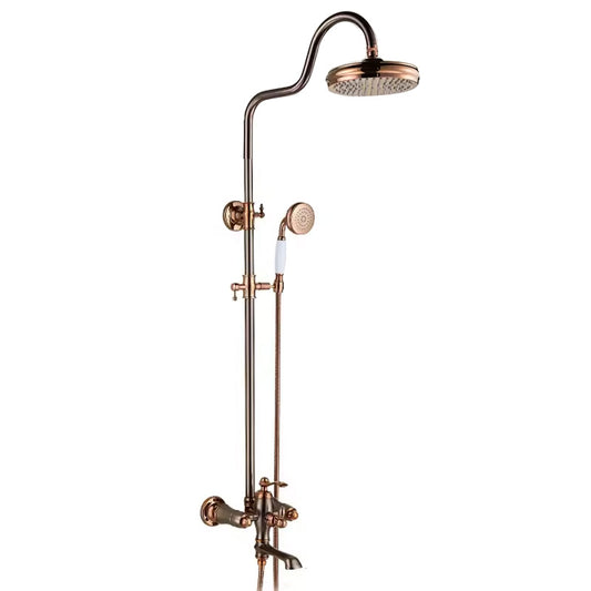 Shower Column Set in Oil Rubbed Bronze & Rose Gold Finish | Wall-Mounted Shower System with Mixer Spout, Rainfall Shower, & Handheld Shower