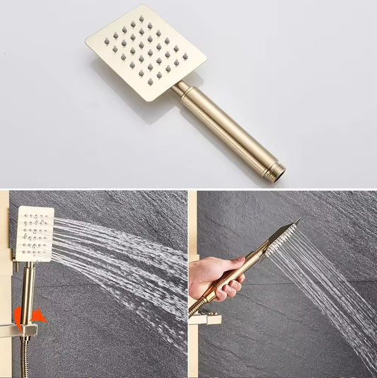 Shower Column Set in Brushed Gold Finish | Wall-Mounted Shower System with Mixer Spout, Rainfall Shower, & Handheld Shower