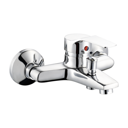 Single Lever Wall Mixer Faucet - Chrome Finish Brass Body with Overhead & Hand Shower Outlet, Modern Bathroom Mixer Tap, From Aura Series