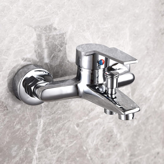 Single Lever Wall Mixer Faucet - Chrome Finish Brass Body with Overhead & Hand Shower Outlet, Modern Bathroom Mixer Tap, From Aura Series