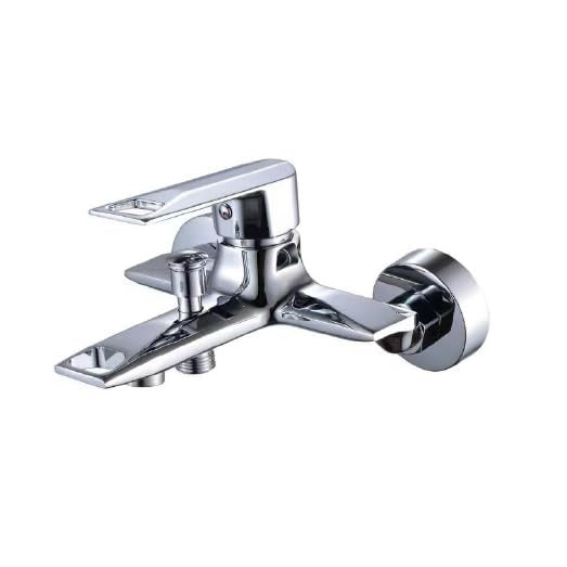 Single Lever Wall Mixer Faucet - Chrome Finish Brass Body with Overhead & Hand Shower Outlet, Modern Bathroom Mixer Tap, From Olive Series