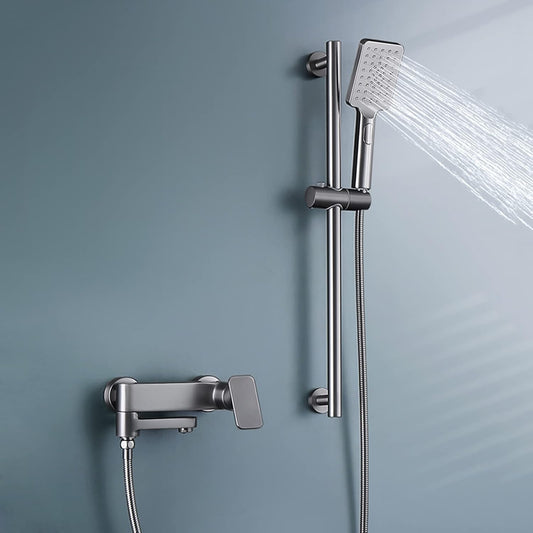 Single Lever Wall Mixer with Hand Shower - Gun Grey Electro Coated Solid Brass Faucet - Cuff Series