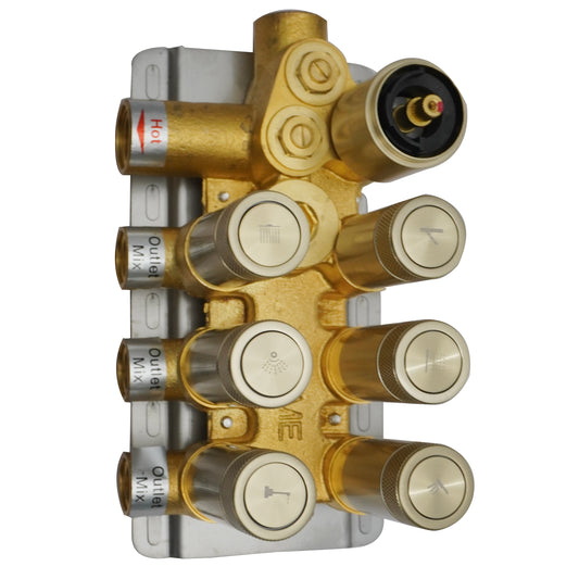 6-Way Thermostatic Diverter Chrome Finish, Brass Made, Wall-Mounted - For Bathroom & Spa Water Flow & Temperature Control