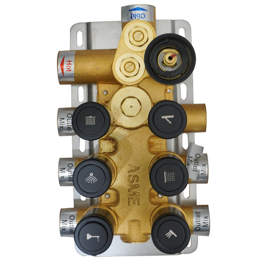 6-Way Thermostatic Diverter Matte Black Finish, Brass Made, Wall-Mounted - For Bathroom & Spa Water Flow & Temperature Control