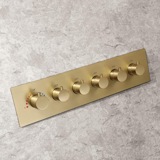 5-Way Thermostatic Diverter Brushed Gold Finish, Brass Made, Horizontal Wall-Mounted - For Showers, Hand Showers & Spa Setups