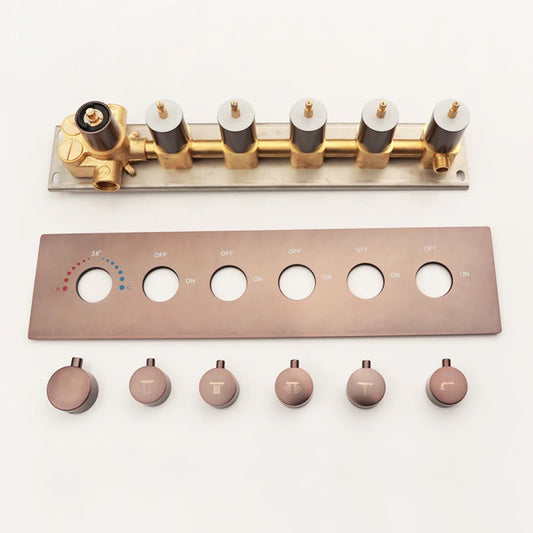 5-Way Thermostatic Diverter Brushed Rose Gold Finish, Brass Made, Horizontal Wall-Mounted - For Showers, Hand Showers & Spa Setups