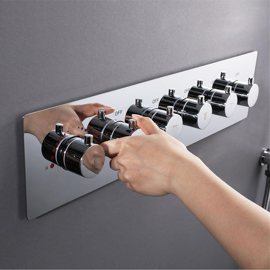 5-Way Thermostatic Diverter Chrome Finish, Brass Made, Horizontal Wall-Mounted - For Showers, Bathtubs, Hand Showers & Spa Setups