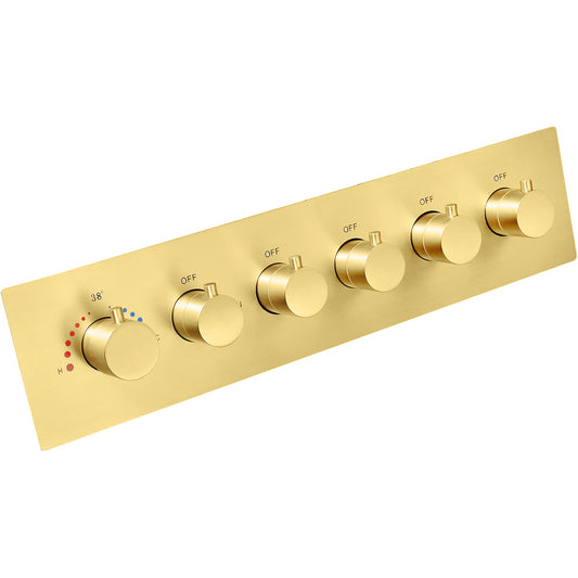 5-Way Thermostatic Diverter Gold Finish, Brass Made, Horizontal Wall-Mounted - For Showers, Hand Showers & Spa Setups