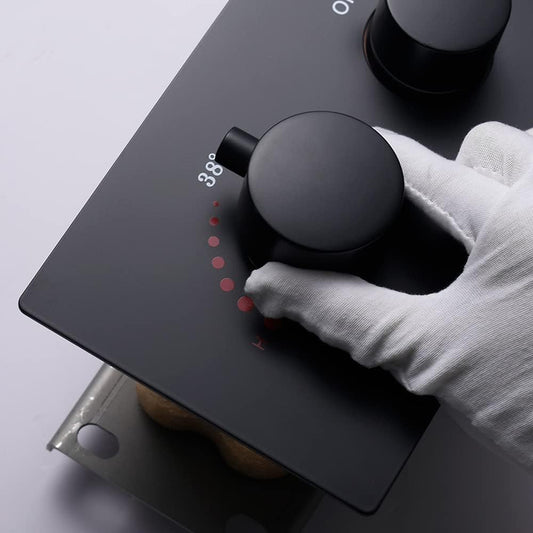 5-Way Thermostatic Diverter Matte Black Finish, Brass Made, Horizontal Wall-Mounted - For Showers, Hand Showers & Spa Setups