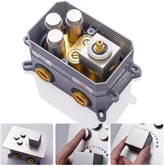 3-Way Thermostatic Diverter with Push Buttons | Brass Made | Temperature & Flow Control Valve with Chrome Finish | For Showers, Bathtubs, Hand Showers