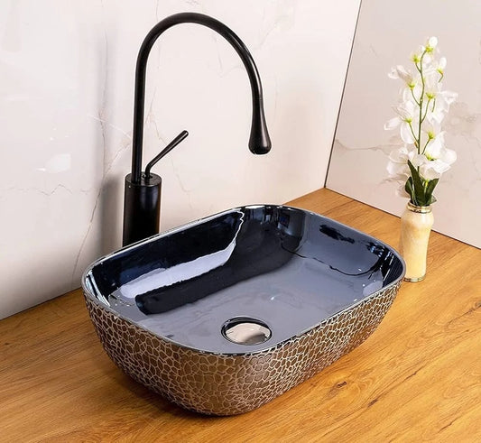 Deck-Mounted Blue Acrylic Freestanding Wash Basin Countertop Sink 425x325x135 mm - Stylish Modern Bathroom Basin for Home & Commercial Use