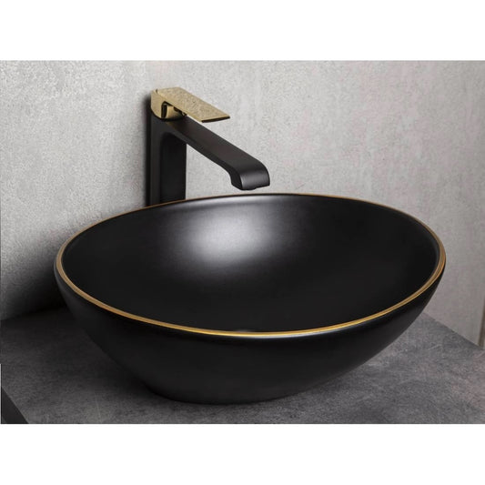 Deck-Mounted Black Acrylic Freestanding Wash Basin Countertop Sink 410x340x140 mm - Modern Vanity Basin for Homes, Hotels & Commercial Bathrooms
