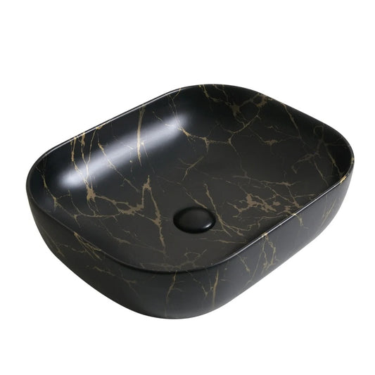 Deck-Mounted Black Marble Finish Acrylic Wash Basin Countertop Sink 500x395x145 mm - Modern Vanity Basin for Stylish Bathrooms & Commercial Spaces