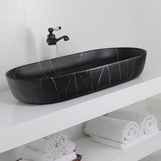 Deck-Mounted Black Marble Finish Acrylic Wash Basin Countertop Sink 800x380x125 mm - Elegant Vanity Basin for Homes, Hotels & Salons
