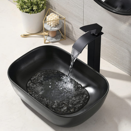Deck-Mounted Matte Black Finish Acrylic Wash Basin Countertop Sink 360x240x120 mm - Modern Vanity Basin for Stylish Bathrooms & Commercial Spaces