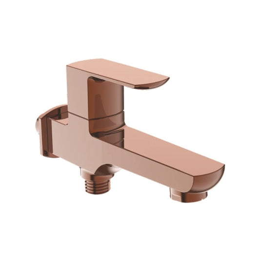 Brass Single Lever Two-Way Bib Cock With Wall Flange | Wall-Mounted Heavy Brass Faucet with Rose Gold Finish & PVD Coating | Water Tap for Bathroom, Kitchen, Toilet, Garden Usage - Zura Series