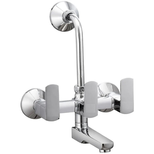 2-in-1 Wall Mixer with L-Bend & Flange - Chrome PVD Finish Brass Bathroom Tap with Connecting Legs - Zura Series