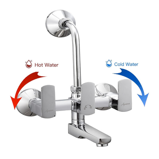 2-in-1 Wall Mixer with L-Bend & Flange - Chrome PVD Finish Brass Bathroom Tap with Connecting Legs - Zura Series