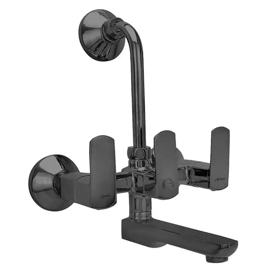 2-in-1 Wall Mixer with L-Bend & Flange - Matte Black PVD Finish Brass Bathroom Tap with Connecting Legs - Zura Series