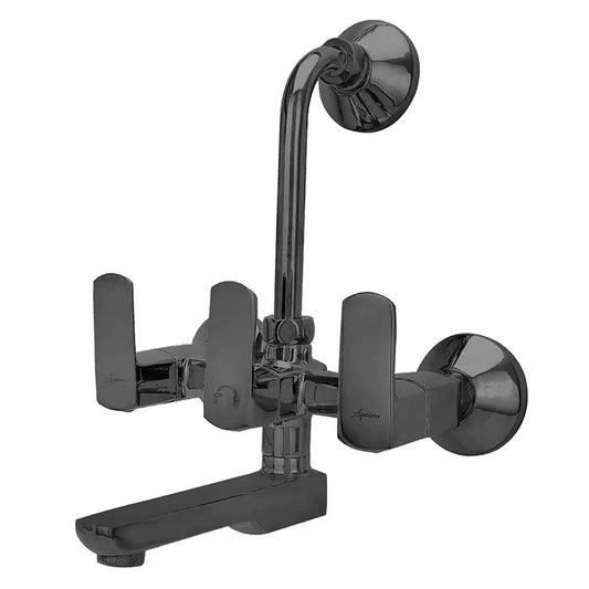 2-in-1 Wall Mixer with L-Bend & Flange - Matte Black PVD Finish Brass Bathroom Tap with Connecting Legs - Zura Series