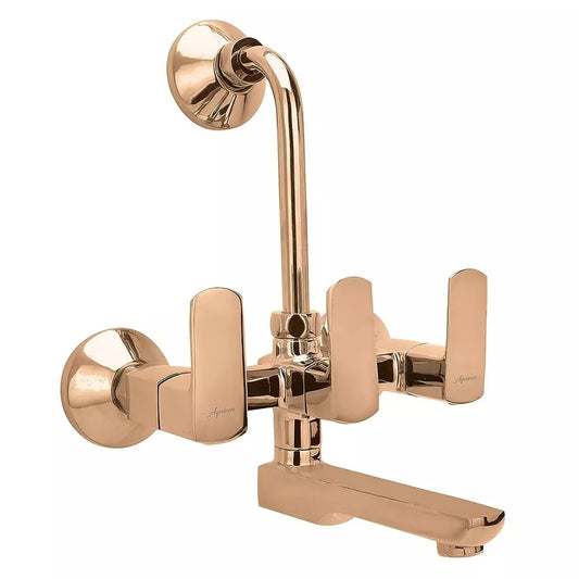 2-in-1 Wall Mixer with L-Bend & Flange - Rose Gold PVD Finish Brass Bathroom Tap with Connecting Legs - Zura Series