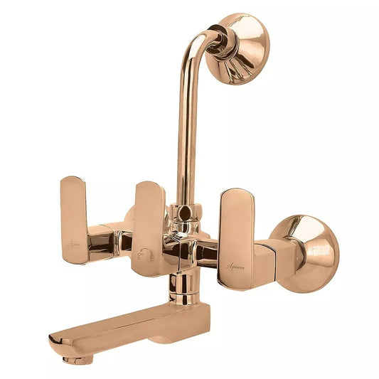 2-in-1 Wall Mixer with L-Bend & Flange - Rose Gold PVD Finish Brass Bathroom Tap with Connecting Legs - Zura Series