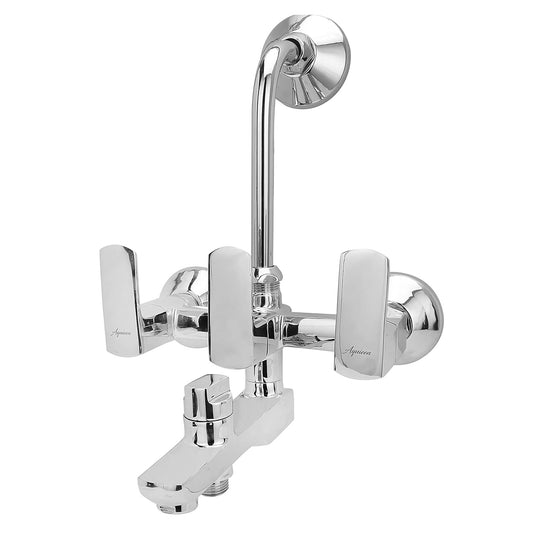 3-in-1 Wall Mixer with Leg Bend & Flange - Chrome PVD Finish Brass Bathroom Tap with Connecting Legs - Zura Series