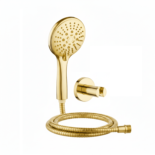Aquieen Hand Shower, Flexible Tube & Wall Holder Set | ABS | Gold